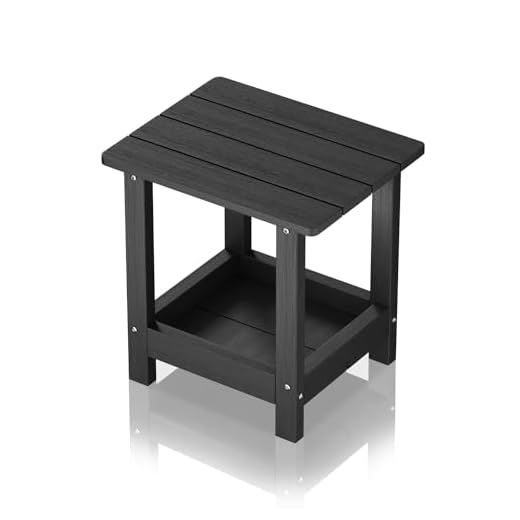 Adirondack Outdoor Side Table with 2 Layer Storage Small Adirondack Square Side Tables for Outside Weather Resistant Patio End Table for Pool, Backyard, Indoor Companion, Front Porch, Black