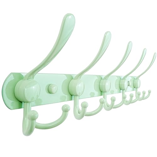 Dseap Coat Rack Wall Mounted - 5 Tri Hooks, Heavy Duty, Stainless Steel, Metal Coat Hook Rail for Coat Hat Towel Purse Robes Mudroom Bathroom Entryway, Green