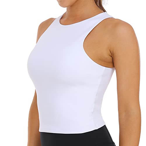 Colorfulkoala Women's Tank Tops Body Contour Sleeveless Crop Double Lined Yoga Shirts (Xl, White) #TOP1