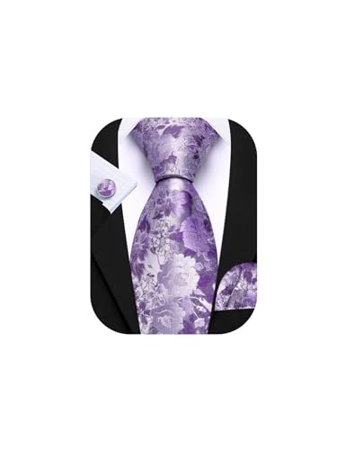 Image of Barry.Wang Flower Ties for Men Handkerchief Cufflinks Set Wedding Necktie Set Party