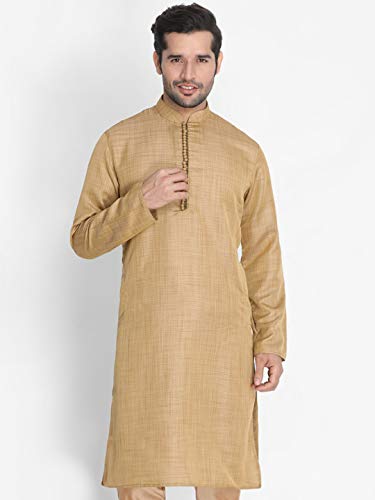 Image of VASTRAMAY Men's Beige Cotton Silk Blend Kurta