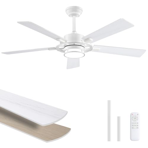 jxfanch 52" Ceiling Fan with Light, DC Motor Flush Mount Fan, Remote Control, 6-Speed Reversible, 3CCT, Quiet DC Motor, White Ceiling Fan, Indoor/Covered Patio, UL Listed by jxfanch - Used condition - US$48.88