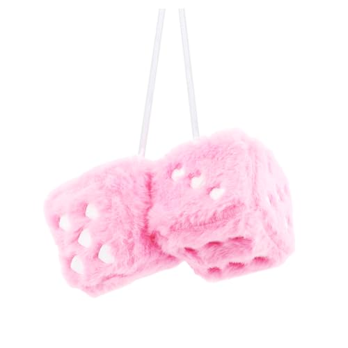 Fuzzy Dice for Rear View Mirror with Suction Cup,Cute Mirror Dice Decorates Car Accessories Interior,Stylish Car Hanging Ornament Car Dice Increasing Driving Pleasure (Pink)