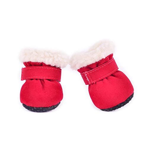 Hdwk&Hped Warm Small Dog Snow Boots Waterproof Suede Puppy Cat Booties Anti-Skid Pet Winter Shoes Red #1 #TOP6