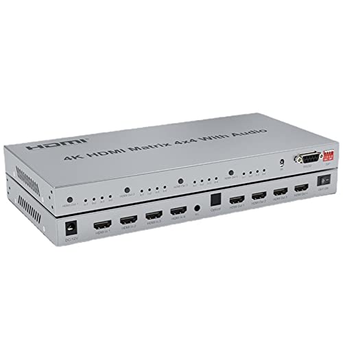 XYKJOBC 4K HDMI Matrix Switcher 4x4,4K@60Hz HDMI Matrix Switch 4x4 with Audio Extractor 4 in 4 Out HDMI 2.0 Matrix Switcher Splitter Selector box HDR HDCP2.2 18Gbps (4K 30Hz)