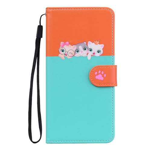 Butnyeoe Cover per Huawei P20 Lite Libro,Huawei P20 Lite Gatti Custodia,PU Pelle Protettiva Portafoglio Flip Case con Slot per Schede e Magnetica Supporto,Arancio+Blu