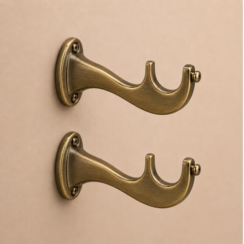 Image of Elite Aluminum Curtain Rod Brackets - Heavy-Duty Wall Mount Clamps for Curtain Rod Support for Door and Window Curtain Rods with Screw and Wall Plug - Pack of 2PCS (Royal Antique Brass)