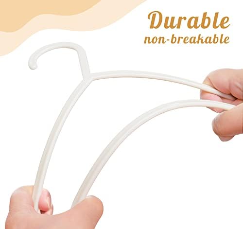 ilauke 60 Pack Plastic Childrens Clothes Hangers Beige Plastic Coat Hangers for Kids Clothes with Skirt Trouser Bar (28.5cm x 17.5cm)