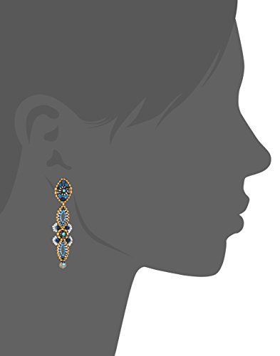 Miguel Ases Vertical Linear Fleur Petals Swarovski Cluster Post Drop Earrings, Egyptian Blue #TOP1