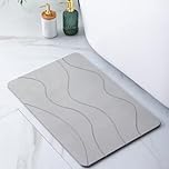 Pure 4Home Tapis de Bain Diatomite Antidérapant 60 x 39 cm | Sortie de Douche Super Absorbante Séchage Rapide | Pierre Naturelle Salle de Bain | Diatomite Stone Bath Mat (Waves Gray)