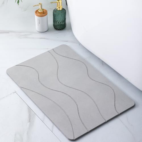 Pure 4Home Alfombra Diatomita Baño 60x40 – Secado Rápido, Antideslizante y Antibacteriana – Alfombrilla Piedra Diatomita Super Absorbente – Alfombrilla Diatomita - Stone Bath Mat (Grey Waves)