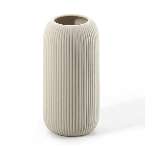 Hanaomaoyi Bohemian Beige Ceramic Vase - for Pampas Grass, Mantel, Bookshelf, Entryway and Living Room Decor (Beige, 8in-Pill)