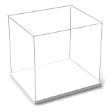 ACRLIE Vitrine pour Collection, Boîte Acrylique Boîte Plexiglas de Rangement Cube Transparente pour Figurines, Vitrine Comptoir pour Salon, Présentoir Anti-poussière avec Base et Bande Lumineuse