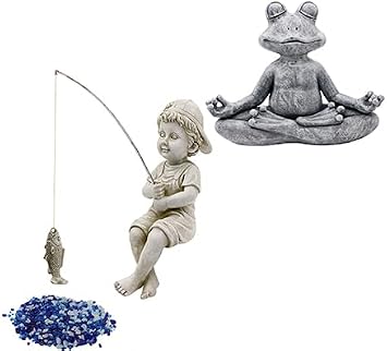 Goodeco Fisherboy & Zen Yoga Frog Statue for Garden Decor with Gift Appeal