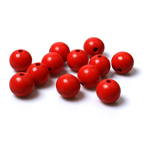 25mm Wooden Beads Red Round Wood Beads for Farmhouse Garland Wall Hanging Home Decor Christmas Ornaments 30Pcs(4.5mm Hole)