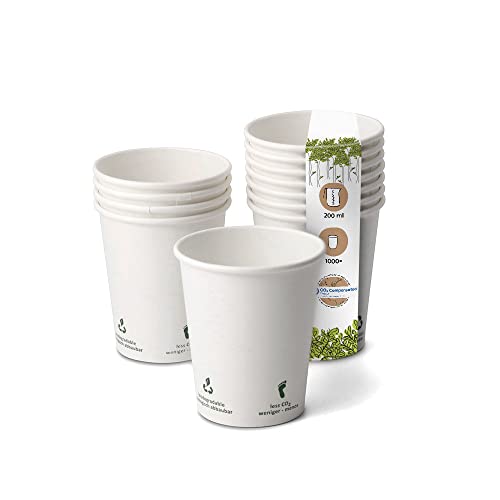 BIOZOYG Vaso de café Cartón I Vajilla compostable y biodegradable I Vaso de bebida vaso hecho de cartón I desechable vaso de café blanco con impresión icone 1000 piezas 200 ml 8 oz Cover