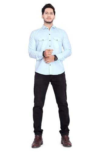Image of Men's Cotton Spread Collar Full Sleeve Regular Fit Solid Casual Shirt with Double Pockets - Stylish Comfortable Shirt for Everyday Wear