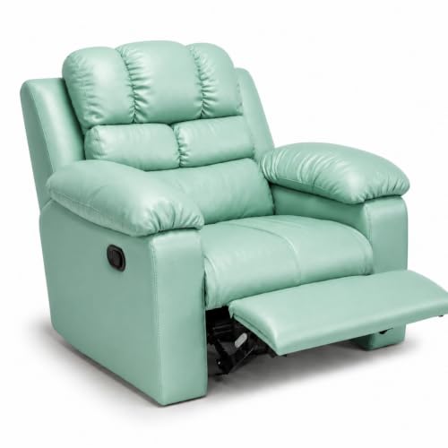 Image of Foire Electric Leather Recliner Chair with Swing & Rock Function | Relaxation Top Leather Reclining Armchair with Padded Headrest & Lumbar Support | Premium Comfort for Home, Office, Mint Green