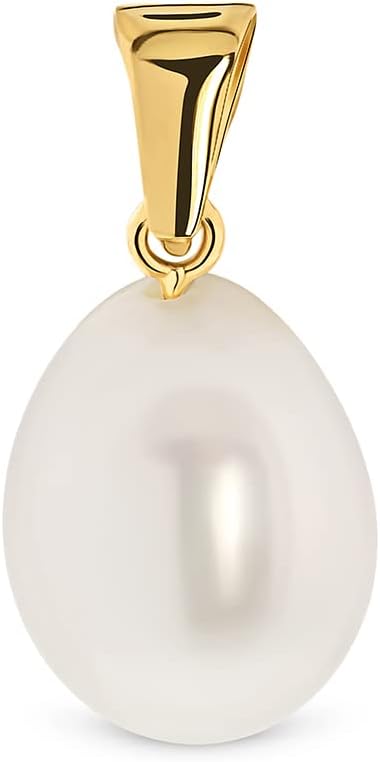 Sponsored Ad โ 18 karat 750 Yellow Gold Charm Pendant with white Freshwater Pearl 8.00 mm for Girls and Women- size 8.5 x 17.7mm- Handmade- Jewellery Gift Box included