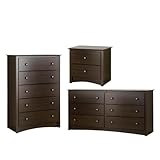 Home Square Fremont 3 Piece Set with Wooden Night Table, 5-Drawer Chestr and 6-Drawer Dresser in Espresso