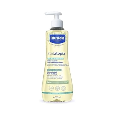 Mustela Stelatopia Olio Bagno per Pelle con Estrema Secchezza o Dermatite Atopica, Corpo e Capelli, Neonati, Bambini, Tutta la Famiglia - Detersione Quotidiana, Reintegra i Lipidi della Pelle (500ml)