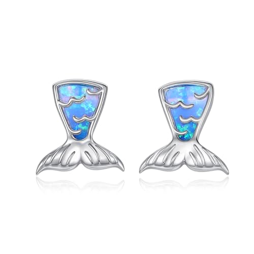 Boucles d'oreilles queue de sirène pour femme en argent 925 opale