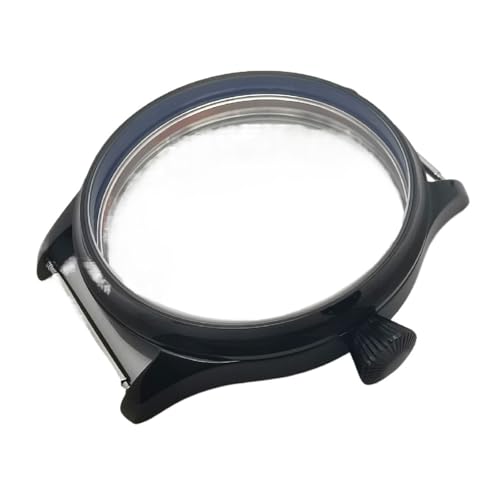 WXOSET Caja de Acero Inoxidable Negro PvD Plateado de 44 mm, Compatible con Movimiento de Cuerda Manual ETA 6497 6498 St3600 3601 3602(PVD Black)