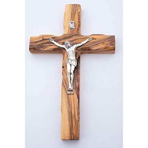 Hand Made Olive Wood Cross with Silver Plated Metal - Wall Hanging, from the Holy Land Where Jesus Was Born, Crucified and Rose on the 3rd Day - By Olive Wood Gifts Shop Cover