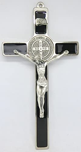GTBITALY 10.004.11 croce di san benedetto eco economica argento smaltata a mano nero prete sacerdote esorcista esorcismo suora chiesa 20 cm