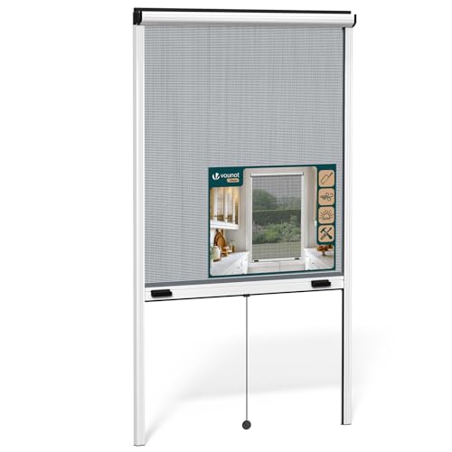 VOUNOT® Store Moustiquaire Fenêtre Enroulable en Aluminium Recoupable avec Maille en Fibre de Verre Store Moustiquaire Installation Facile L100 x H160 cm Blanc