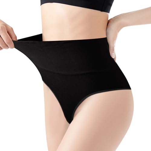 AOOSA Damskie stringi modelujące płaski brzuch, niewidoczne stringi podtrzymujące, miękkie i wygodne bezszwowa bielizna modelująca, protektorowa bielizna modelująca na płaski brzuch i pośladki, czarne