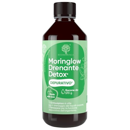 Moringlow Drenante Liquido con Moringa BIO e 11 Erbe Drenanti | Tarassaco, Ananas, The Verde, Ribes e Orthosiphon | Diuretico Naturale e Detox Fegato e Intestino | 500Ml Made in Italy – RedMoringa
