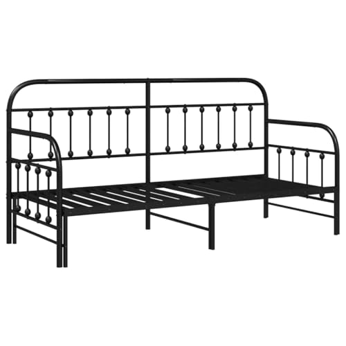 vidaXL Letto in Metallo Nero con Trundle Estraibile e Finitura Opaca - Ideale per Camere degli Ospiti, Struttura Solida per Adulti, Posti Letto Supplementari 75 x 190 cm, Stile Moderno, Design Regola
