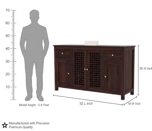 Image of Solid Sheesham Wood Sideboard Cabinet for Living Room & Bedroom | Wooden Storage Cabinet with 3 Drawers & 3 Shelves | Chest of Drawers, Buffet Cabinet & Credenza (Morse Walnut Finish)