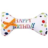 KTGUK Dog Birthday Bone Toy,Dogs Birthday Squeaky Soft Plush Gifts,Bite-Resistant to Grinding Cute Style Pet Interactive Play Toys for Celebrate Your Dog's Happy Birthdays (18cm x 10cm Sizes)