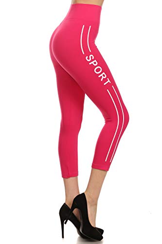 YELETE Women's High Waist Athletic Soft Non See-Through Capri Leggings Pants Fuschia