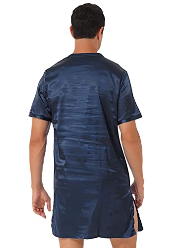 FEESHOW Sleepwear Mens Silk Satin Nightshirt Short Sleeve Pajamas Nightgown Night Shirts for Sleeping3