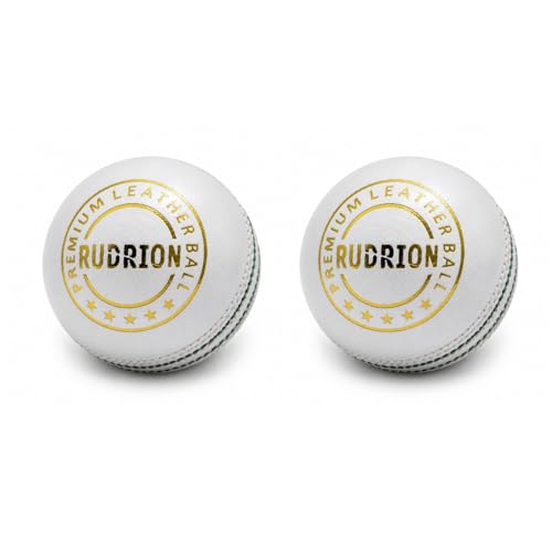 Image of Premium Leather Cricket Ball | Hand Stitched 4 Ply Leather Ball with Raised Seam for Swing & Bounce | Durable Match & Practice Ball for Club, Training & Professional Cricket (2, White)