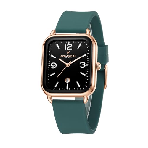 Image of Daniel Hechter Paris Gabrielle Collection Luxury Analog Watch for Women with Square Dial, Date Display and Silicone Strap