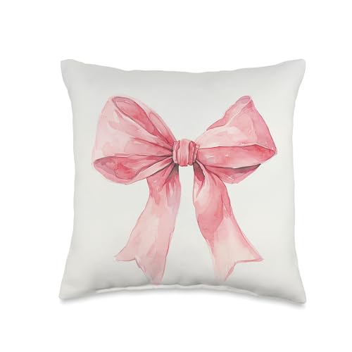 Girly || Bow in Watercolor|| coquette || Aesthetic Pink Bow Throw Pillow