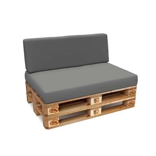 Preisvergleich Produktbild POKAR Palettenkissen Wasserabweisend Palettenauflagen mit abnehmbarem Bezug Palettenmöbel Palettensofa 2er Set: Sitzkissen 120x80 + Rückenlehne 120x40, Grau