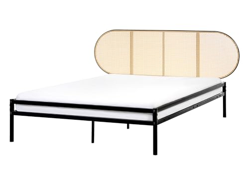 Beliani Metallbett schwarz mit Lattenrost 140x200 cm Wiener-Geflecht Kopfteil Boulin
