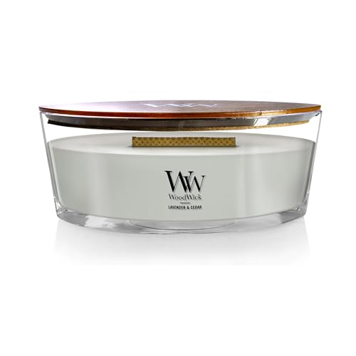 WoodWick Lavender & Cedar Holiday Candle Gifts for Women and Men, 16 oz Ellipse Candle with Crackling Wick