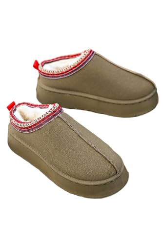 Women's Black Contrast Print Suede Plush Lined Snow Boots for Winter