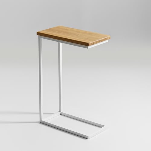 BestLoft.de Kleiner Beistelltisch Couch Schwarz Weiß Holz Laptoptisch C Form Sofatisch Side Table Tabletttisch Eiche Bed Table Nachttisch hoch Laptoptisch für Couch Kleiner Wohnzimmertisch (CWH)