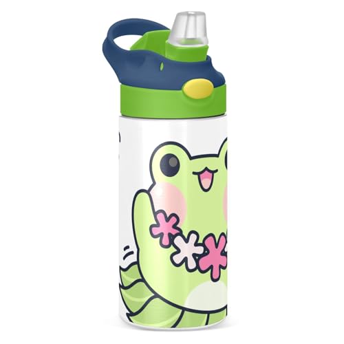 SoreSore 水筒 子供用 ストローボトル キッズ カエル アロハ 蛙 音符 ホワイト 男の子 女の子 真空断熱 保温 保冷 350ml ステンレスマグ スポーツボトル こども 軽量 持ち運び便利 アウトドア 通園