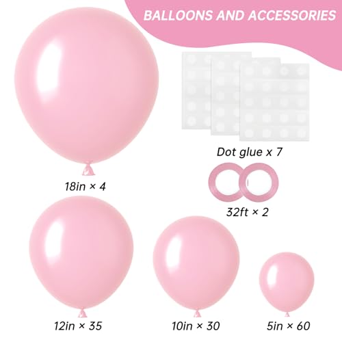 Image of RUBFAC 129pcs Pastel Pink Balloons Different Sizes 18 12 10 5 Inches for Garland Arch, Light Pink Balloons for Birthday Valentine's Day Baby Shower Gender Reveal Wedding Party Decoration