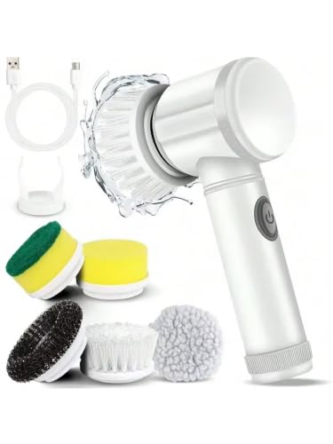 HFLYJPYW Electric Spin Scrubber - Shower Scrubber,Bathroom Scrubber Electric,for Cleaning Tub, Floor, Tile, Window, Sink, Kitchen Cleaning with 6 Electric Cleaning Brush Head (8)