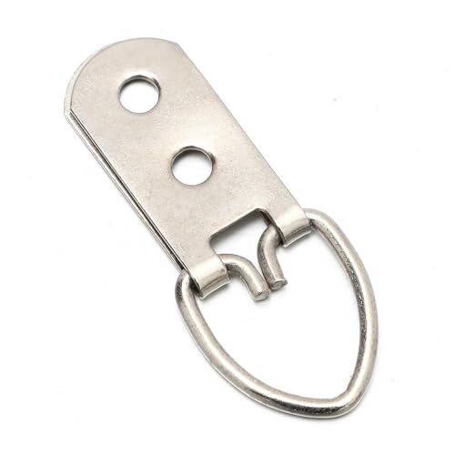 Image of 50 Pcs Picture Hangers Heavy Duty Metal D-Ring Wall Hanging Hook with Screws Double Hole Picture Hanging Hooks Photo Frame Hanging Hardware for Home Office