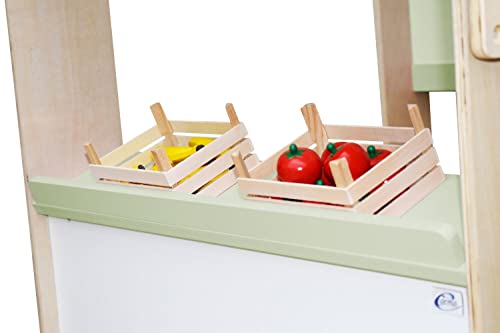 Coemo Kaufladen Kinder Kaufmannsladen Holz Verkaufsstand mit 3 Schubladen Schrank Uhr Theke Seitentheke Farbe Pastell… – Bild 3